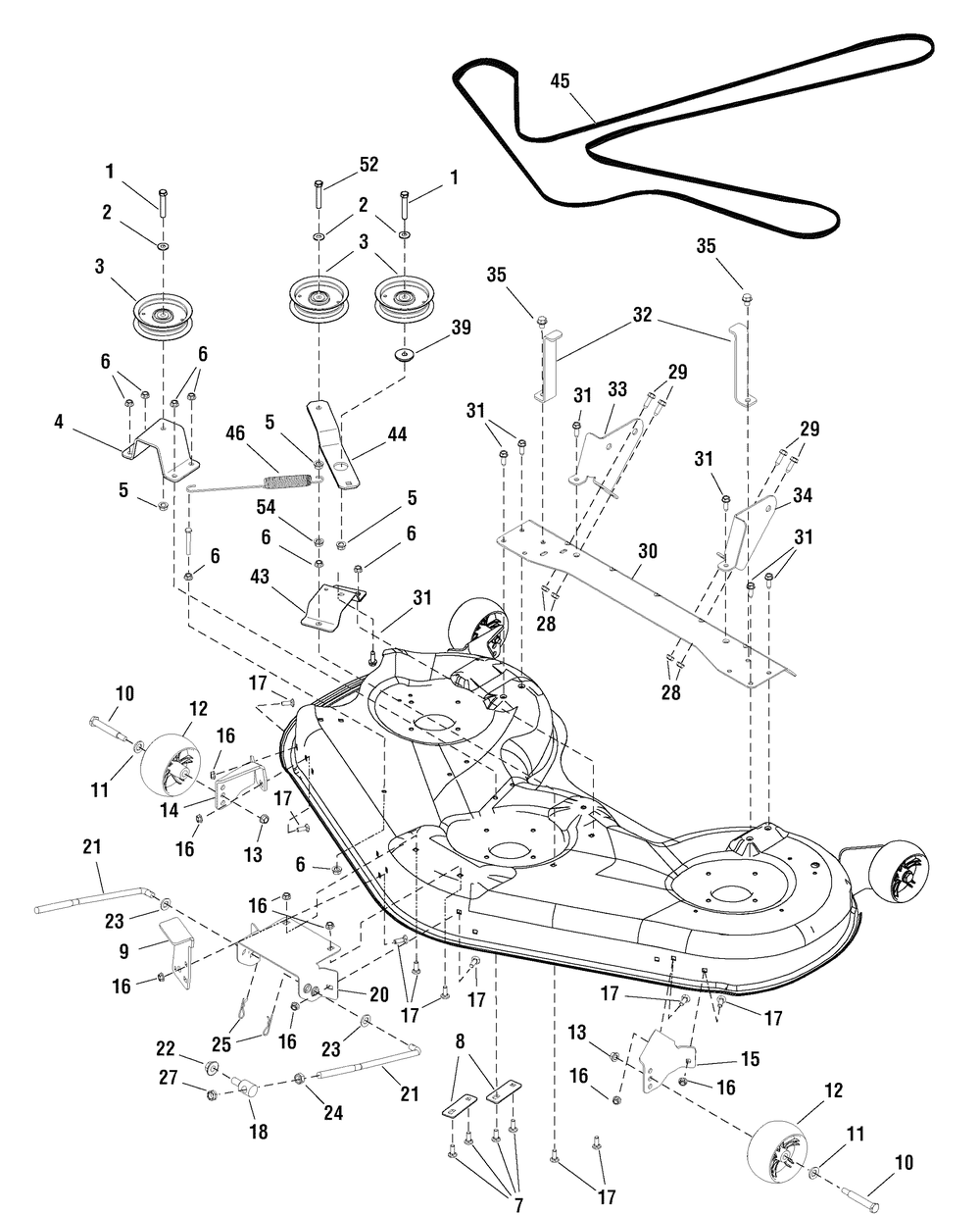 52" Mower Deck - Clutch And Support Group (7501432) Diagram and Parts List for 107289920-7800514,ZTS6000 2009 Briggs and Stratton Lawn Tractor Accessories